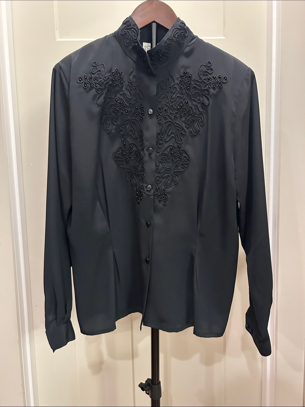 Embellished Black Women's Button-Down Blouse